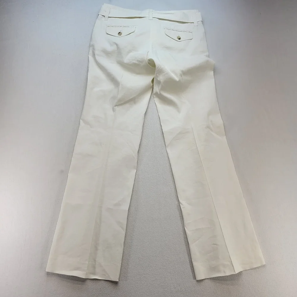 Theory Trousers Womens 0 Cream Linen Blend Tie Waist Wide Leg Dress Pants